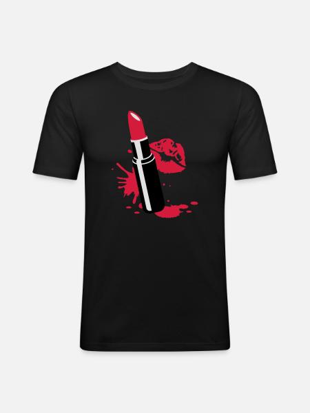 Lipstick with kissing lips - Men's Slim Fit T-Shirt - black