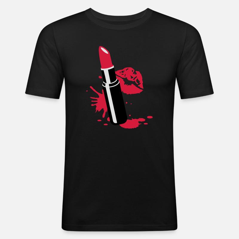 Lippenstift mit Kussmund - Männer Slim Fit T-Shirt - Schwarz