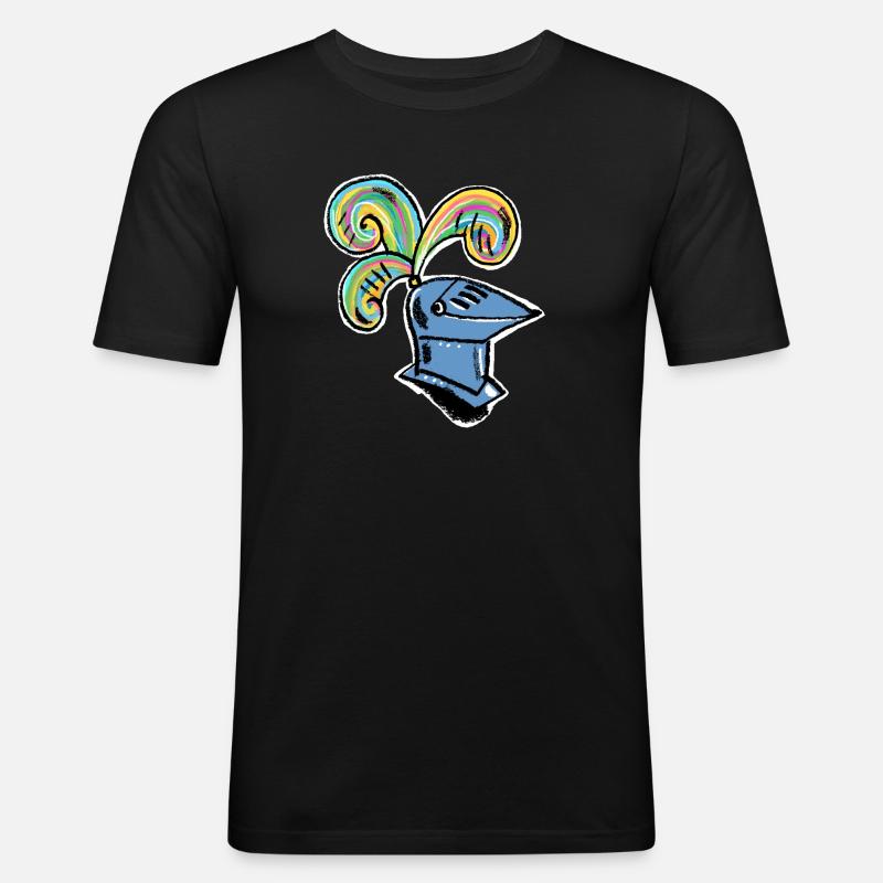 Regenbogen Ritterhelm - Männer Slim Fit T-Shirt - Schwarz