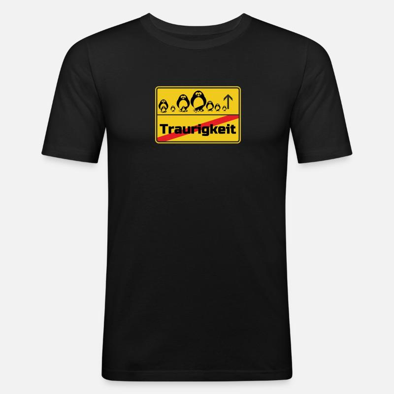 Ortsschild Pinguine Geschenk - Männer Slim Fit T-Shirt - Schwarz