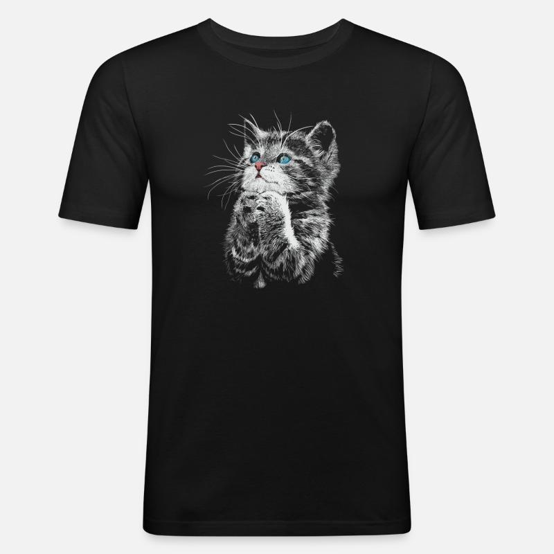 Katze - Männer Slim Fit T-Shirt - Schwarz