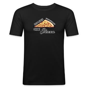 Pizza Leben Pizzeria Party Italien Geschenk Spruch - Männer Slim Fit T-Shirt - Schwarz - Vorne - Nik (191cm)