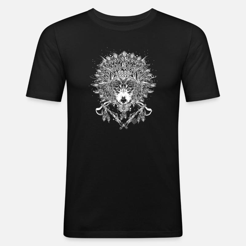 Chef loup avec couvre-chef - T-shirt près du corps Homme - noir