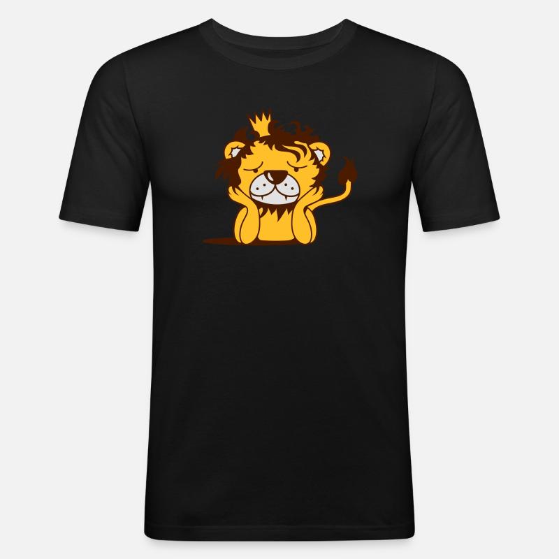 melancholischer Löwe mit Krone - Männer Slim Fit T-Shirt - Schwarz