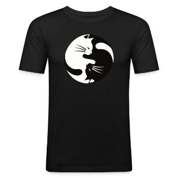 2 Katzen schmusen ,ying yang - Männer Slim Fit T-Shirt - Schwarz - Vorne - Nik (191cm)