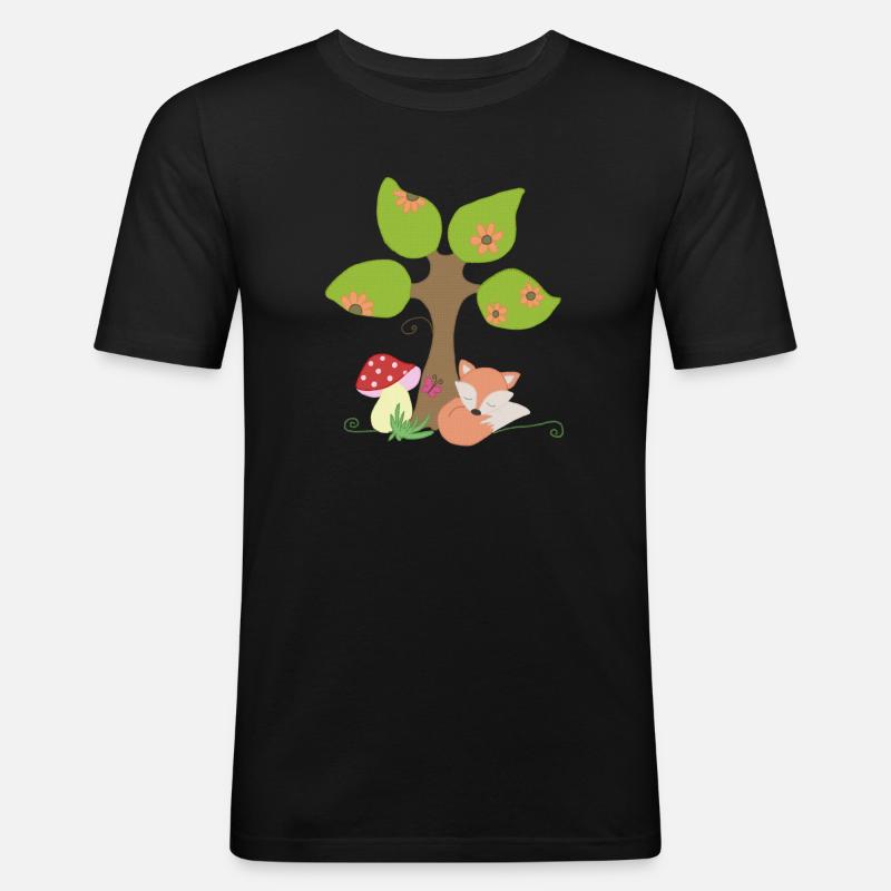 Fuchs unterm Baum - Männer Slim Fit T-Shirt - Schwarz