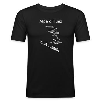 Motif de randonnée à l’Alpe d’Huez avec panorama de montagnes - T-shirt près du corps Homme - noir - Devant - Nik (191cm)