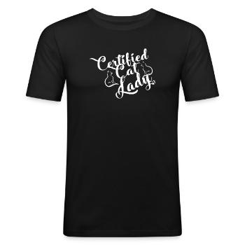 Katzen-Dame-T-Shirt - Männer Slim Fit T-Shirt - Schwarz - Vorne - Nik (191cm)