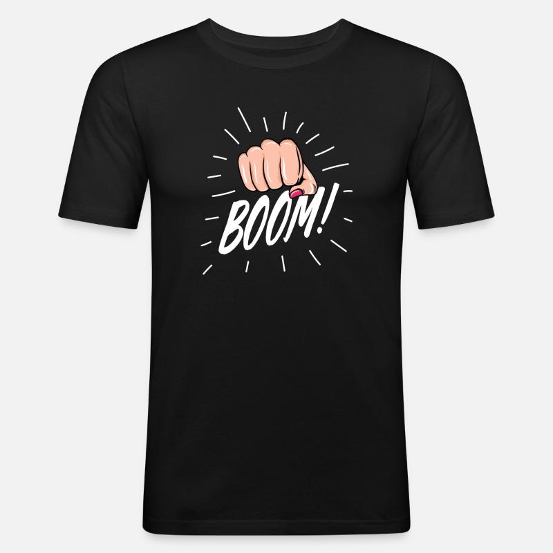 Strip Pop mit weiblicher Faust - Männer Slim Fit T-Shirt - Schwarz