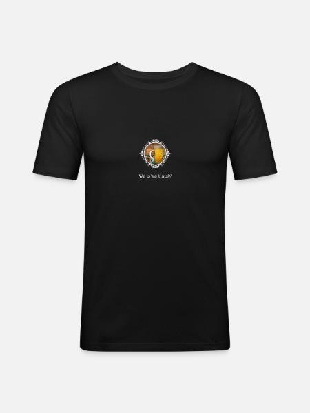 Häuserfrage mit Bierglas - Männer Slim Fit T-Shirt - Schwarz