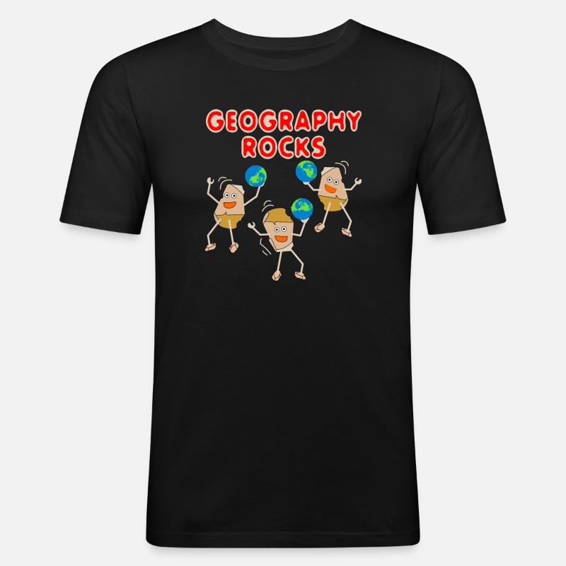 Three Geography Rocks - Männer Slim Fit T-Shirt - Schwarz