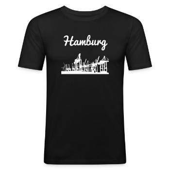 Hamburg Hafen - Männer Slim Fit T-Shirt - Schwarz - Vorne - Nik (191cm)