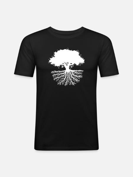 tree roots white - Men's Slim Fit T-Shirt - black