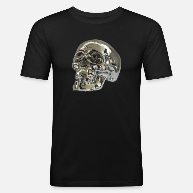 Silber Skull - Männer Slim Fit T-Shirt - Schwarz