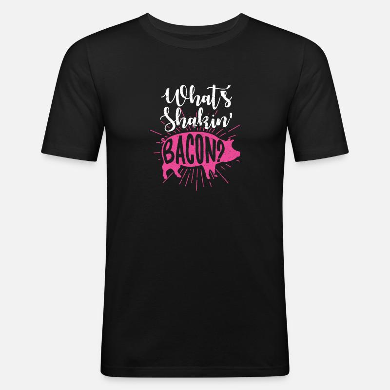 Whats Shakin Bacon - Männer Slim Fit T-Shirt - Schwarz