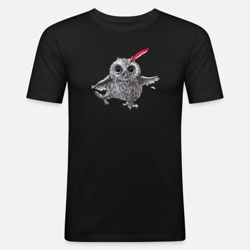 Chief Red - Glückliche Eule - Männer Slim Fit T-Shirt - Schwarz