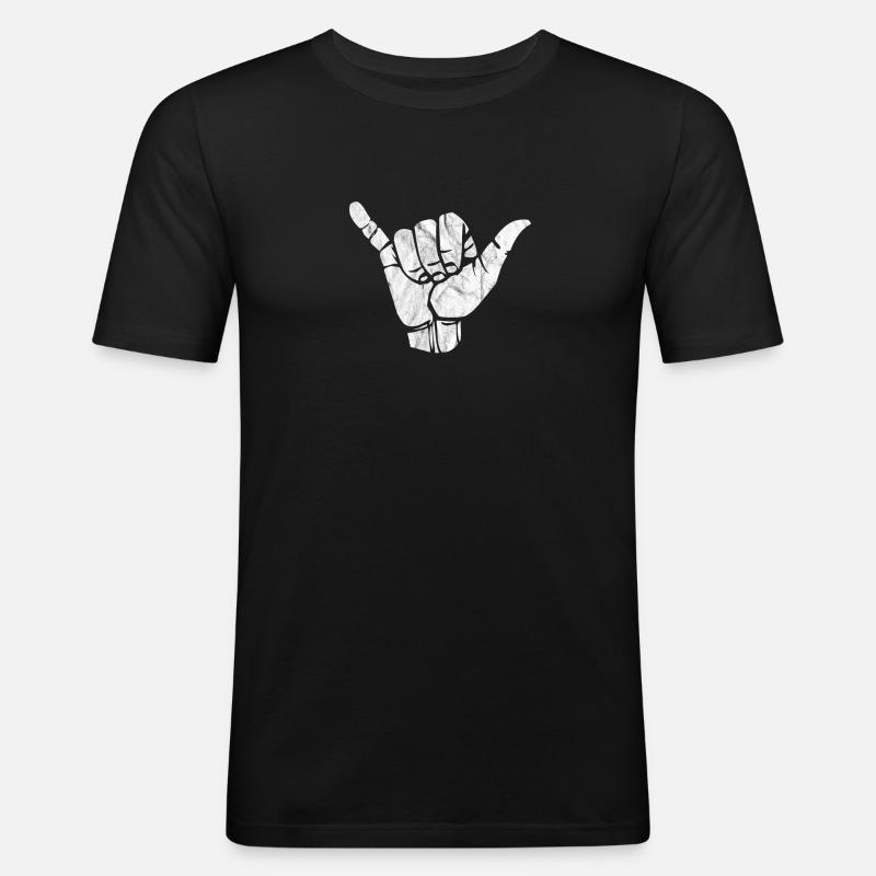 Shaka Handzeichen Hang - Männer Slim Fit T-Shirt - Schwarz
