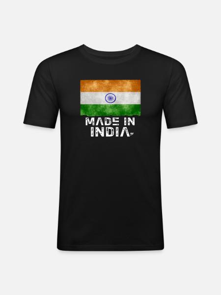 Made in India Flag Stencil Tee - Men's Slim Fit T-Shirt - black