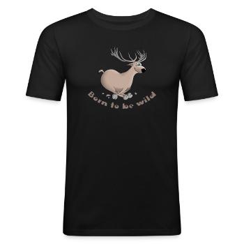 Hirsch lustig - Männer Slim Fit T-Shirt - Schwarz - Vorne - Nik (191cm)