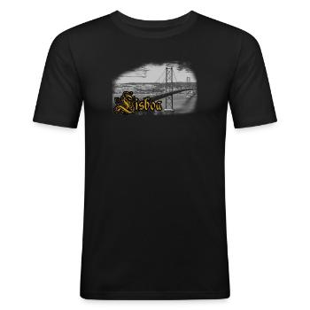 Lissabon Brücke - Männer Slim Fit T-Shirt - Schwarz - Vorne - Nik (191cm)