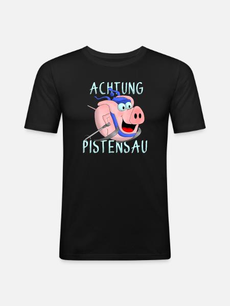 Achtung Pistensau - Männer Slim Fit T-Shirt - Schwarz