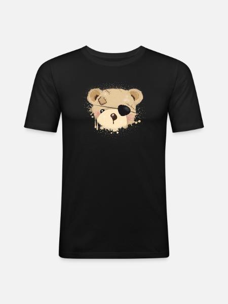 Teddy with eye patch - Men's Slim Fit T-Shirt - black