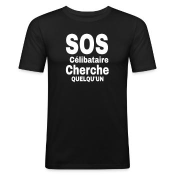 Design de déclaration de célibat 2023 - T-shirt près du corps Homme - noir - Devant - Nik (191cm)