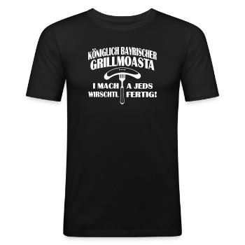 KÖNIGLICH BAYRISCHER GRILLMOASTA - Männer Slim Fit T-Shirt - Schwarz - Vorne - Nik (191cm)