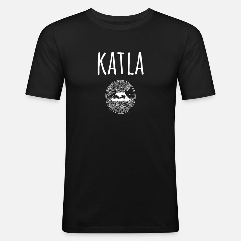 Katla Souvenir Vulkan - Männer Slim Fit T-Shirt - Schwarz