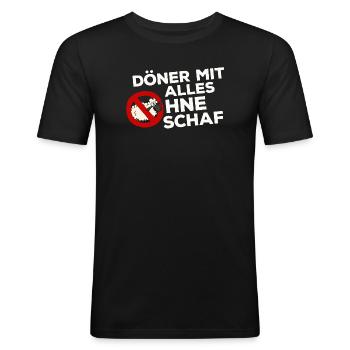 Döner Kebab Kebap Schaf Scharf Spruch Lustig - Männer Slim Fit T-Shirt - Schwarz - Vorne - Nik (191cm)