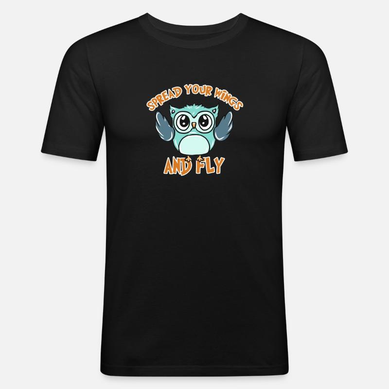 Eule - Männer Slim Fit T-Shirt - Schwarz