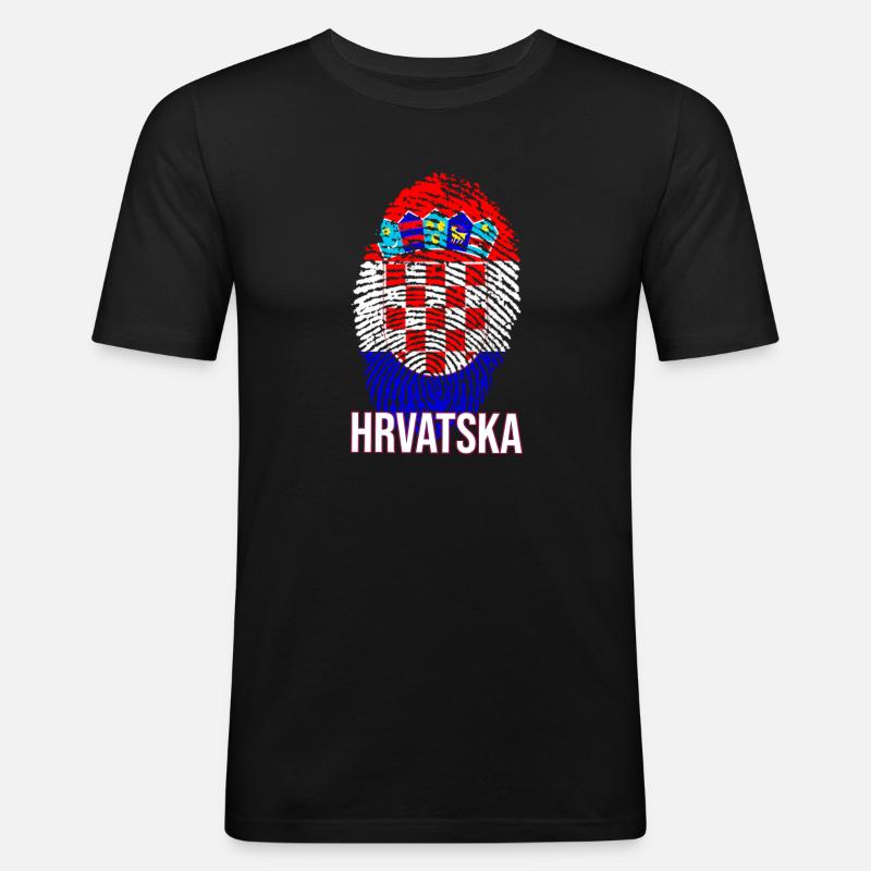 Conception HRVATSKA avec drapeau croate - T-shirt près du corps Homme - noir