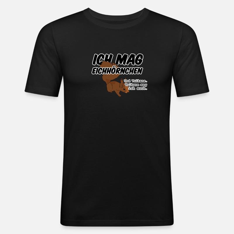 Eichhörnchen Vulkan Quiz Jäger lustig Spruch - Männer Slim Fit T-Shirt - Schwarz