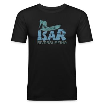 Isar Riversurfing (Vintage/BlauGrün) - Männer Slim Fit T-Shirt - Schwarz - Vorne - Nik (191cm)