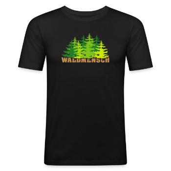 waldmensch wälder baum bäume geschenkidee - Männer Slim Fit T-Shirt - Schwarz - Vorne - Nik (191cm)