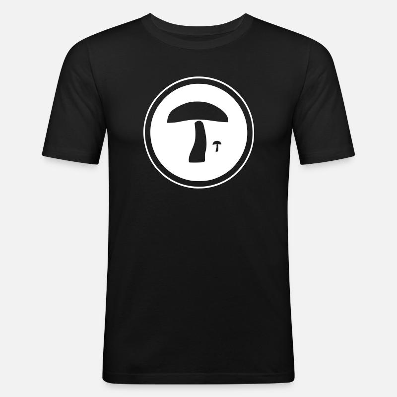 zwei Pilze in Kreis - Männer Slim Fit T-Shirt - Schwarz
