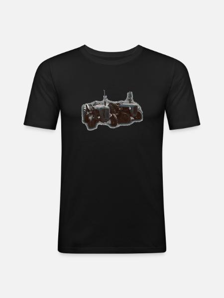 Traktorenduo im Feld - Männer Slim Fit T-Shirt - Schwarz