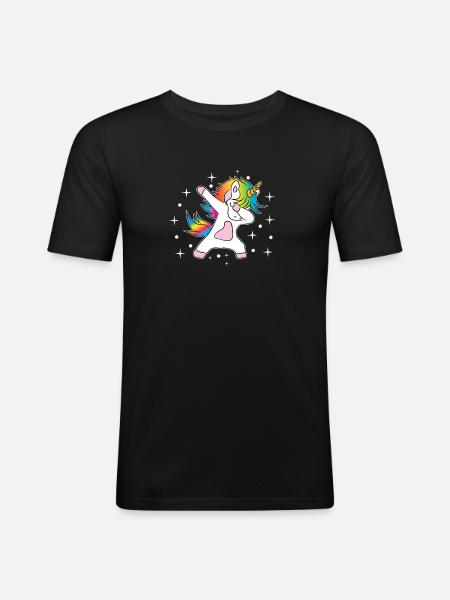 Einhorn Dab Regenbogen - Männer Slim Fit T-Shirt - Schwarz