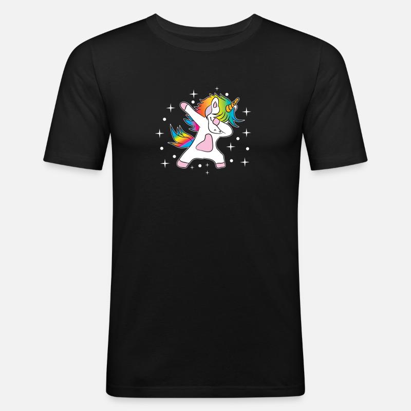 Einhorn Dab Regenbogen - Männer Slim Fit T-Shirt - Schwarz