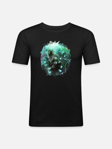 Cat in the magic forest - Men's Slim Fit T-Shirt - black