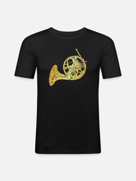 French Horn (Ancient Gold) - Men's Slim Fit T-Shirt - black