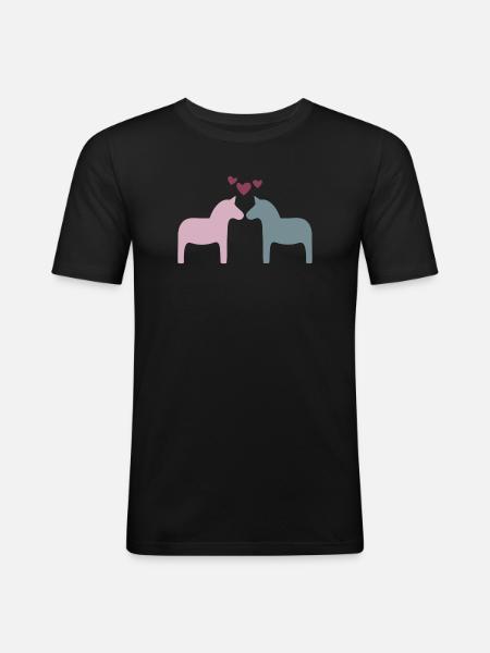 Dala hästpar hjärtan älskar alla hjärtans dag Skandi - Slim Fit T-shirt herr - svart