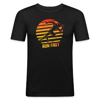 Sprint - Sport - Laufen - Leichtathletik - Rennen - Männer Slim Fit T-Shirt - Schwarz - Vorne - Nik (191cm)