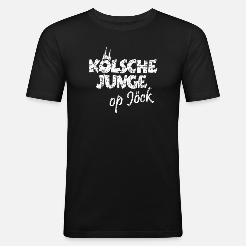 Kölsche Junge Op Jöck Kölsch Köln - Männer Slim Fit T-Shirt - Schwarz