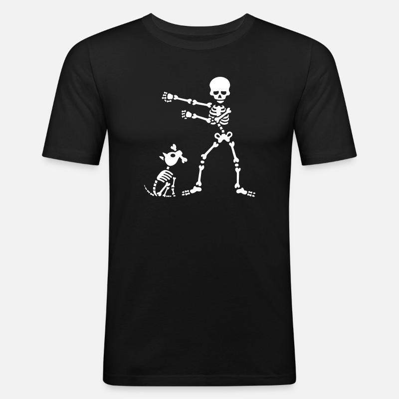 Flossing floss  Skelett Hund Tanz - Männer Slim Fit T-Shirt - Schwarz