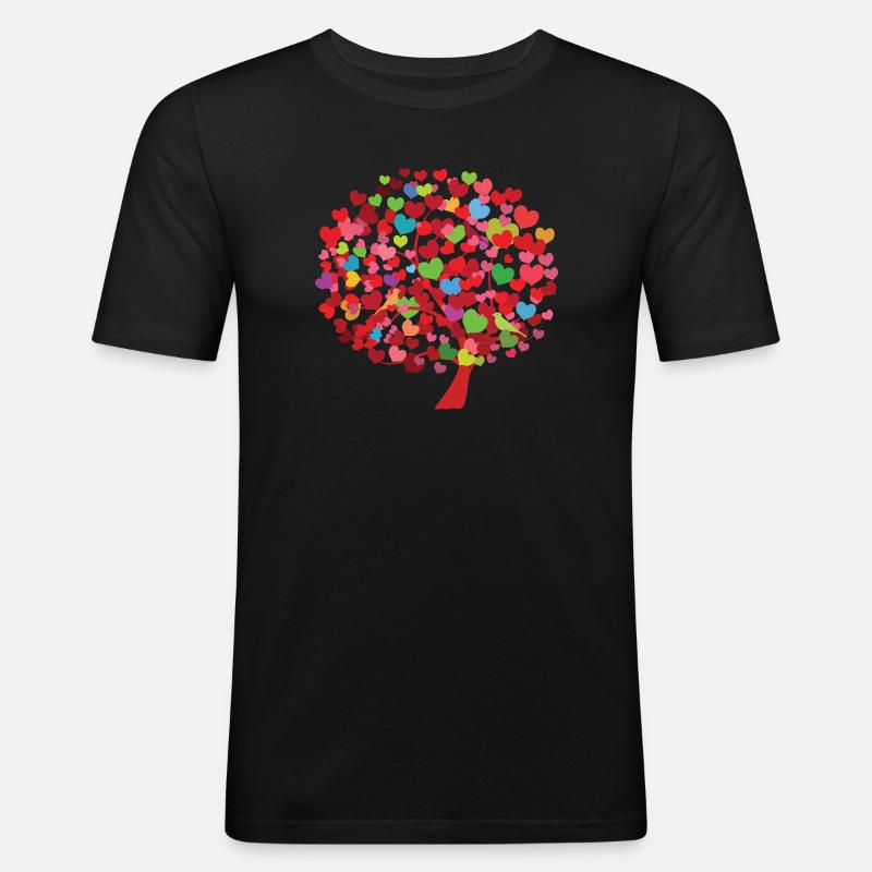 Herzbaum Illustration mit bunten Blättern - Männer Slim Fit T-Shirt - Schwarz