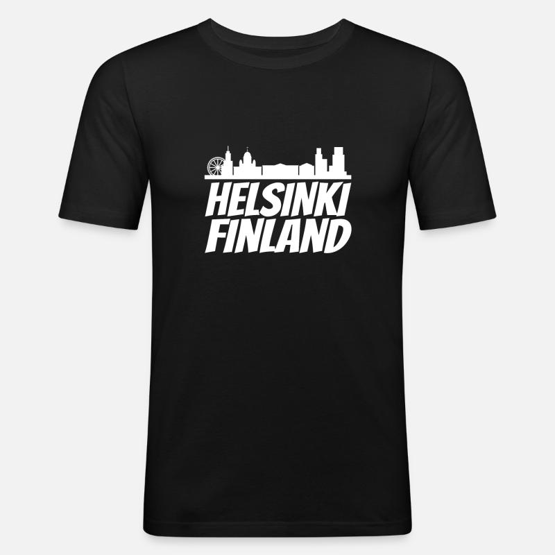 Helsinki Skyline Retro Design - Männer Slim Fit T-Shirt - Schwarz