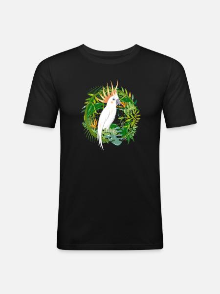 mysterious jungle with cockatoo bird - Men's Slim Fit T-Shirt - black