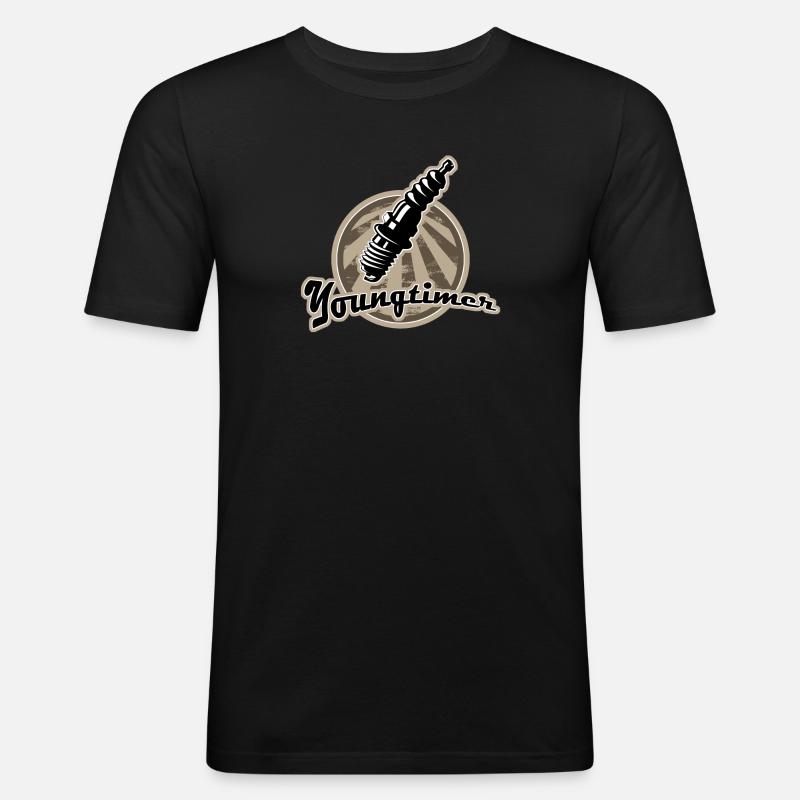 Youngtimer Zuendkerze Retro - Männer Slim Fit T-Shirt - Schwarz