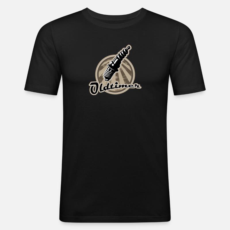Oldtimer Zuendkerze Retro - Männer Slim Fit T-Shirt - Schwarz